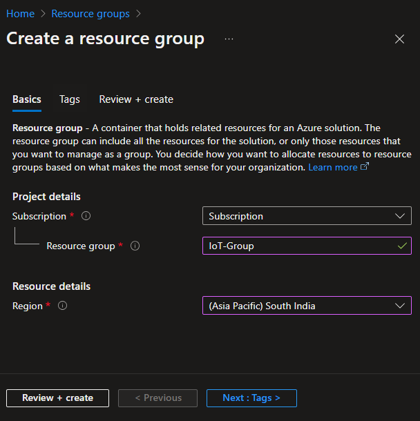 Create Azure resource group