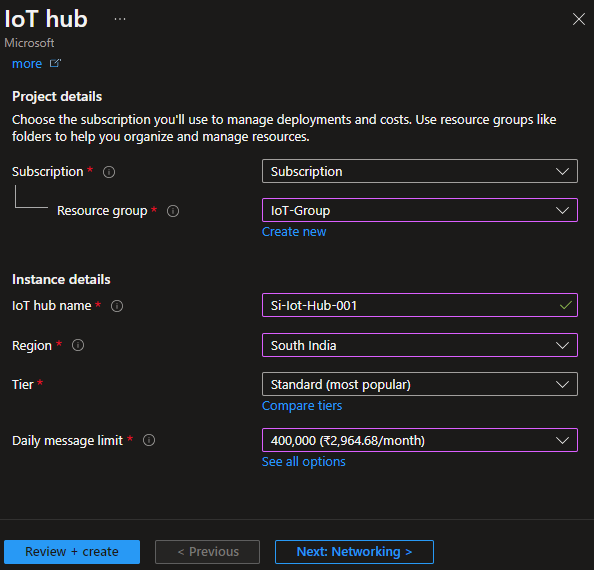 Azure create IoT Hub