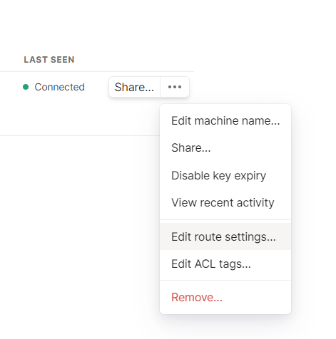 Edit route Settings menu